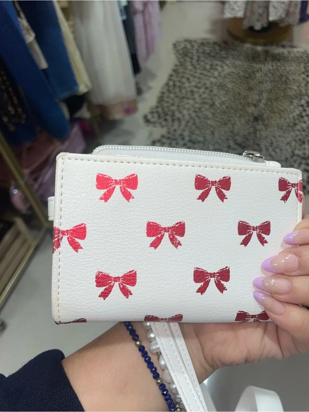 White Mini Backpack and wallet  with Red Bow Print